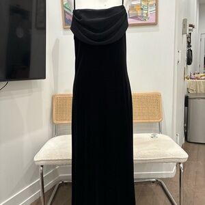 Black Velvet Cowl Neck Evening Dress